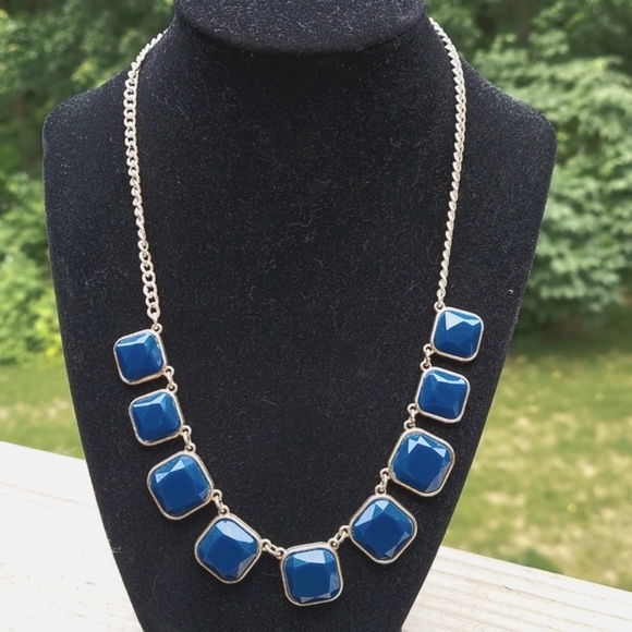 Cobalt Blue Square Stone Statement Chunky Necklace - Picture 3 of 11